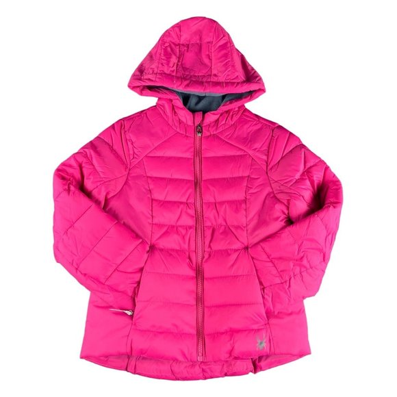 Spyder Youth Girl's Clara Short Hot Pink Hooded Puffer Winter Jacket Sizes S-XL - Picture 1 of 4